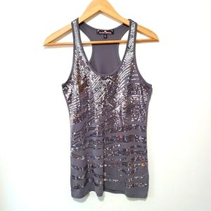 Almost Famous Gray/Silver Sequin Tank Racerback Large